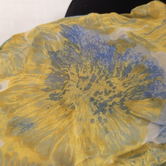 Handmade Blue Yellow Silk Wrap Scarf Floral - Picture 4 of 4